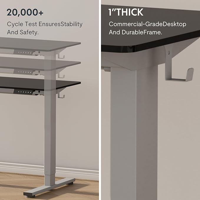 FLEXISPOT EN1 One-Piece Standing Desk with 1-Inch Thick Desktop, 60"x24" Electric Height Adjustable Desk for Home Office & Multi-Device Workstations, Black
