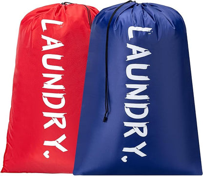 2 Pack XL Travel Laundry Bag, Machine Washable Dirty Clothes Organizer with Drawstring,Large Enough to Hold 4 Loads of Laundry, Easy Fit a Laundry Hamper or Basket Travel Essentials 24" x 36"
