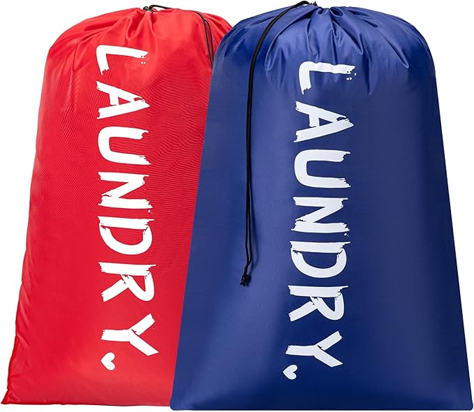 2 Pack 28" x 40"Travel Laundry Bag, Machine Washable Dirty Clothes Organizer with Drawstring,Large Enough to Hold 4 Loads of Laundry, Easy Fit a Laundry Hamper or Basket Travel Essentials