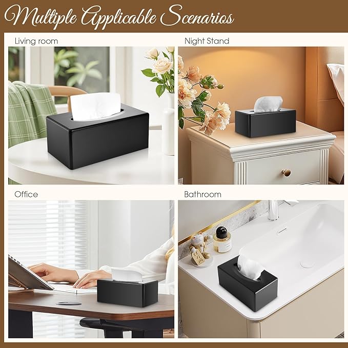 Y-in Hand Tissue Box Cover, Rectangle Facial Tissue Holder with Bottom, Decorative Storage Organizer Box for Bathroom Vanity, Countertops, Dressers, Night Stand, Parlors and Offices - Matte Black