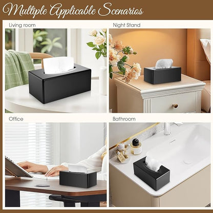 Y-in Hand Tissue Box Cover, Rectangle Facial Tissue Holder with Bottom, Decorative Storage Organizer Box for Bathroom Vanity, Countertops, Dressers, Night Stand, Parlors and Offices - Matte Black