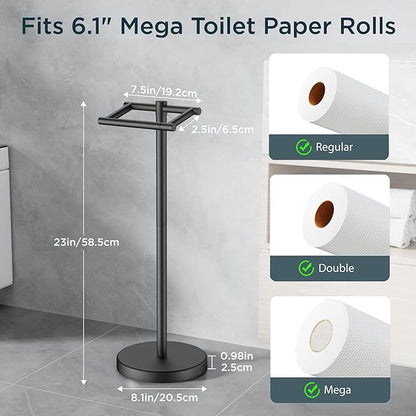 FORIOUS Toilet Paper Holder Wall Mount, Stainless Steel Rustproof Double Post Pivoting Tissue Roll Holder for Bathroom, Commercial Toilet Paper Dispenser Toilet Paper Stand, Matte Black