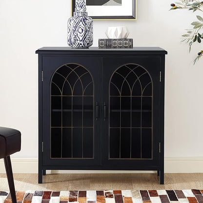 Sophia & William Accent Cabinet with 2 Doors Distressed Storage Cabinet Display Cabinet with Metal Church Window Door for Entryway Living Room