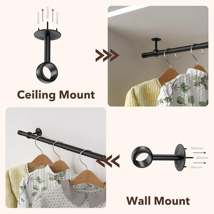 Closet Rod, Closet Rods for Hanging Clothes, 17 to 37 inch Adjustable Ceiling/Wall mounted Closet Hanging Rod, Heavy Duty Clothes Rod Clothing Bar, Closet Poles for Hanging Clothes for Wardrobe