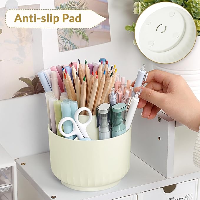 SKYDUE 360 Degree Rotating Desk Organizer, Small Dual-Purpose Pencil Pen Holder for Desk, Rotating Pencil Cup with 5 Slots, Office Supplies, Desk Decor for Office, School, Home