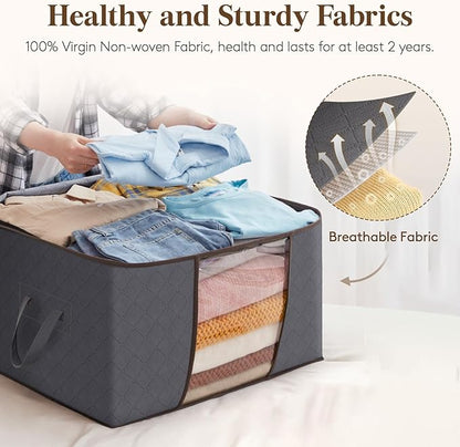Lifewit 30 Pack 90L Clothes Storage Bins with Lids, Foldable Blanket Storage Bags with Zippers, Clear Window and Reinforced Handles, Closet and Organization for Clothing, Sweater, Comforter, Bedding