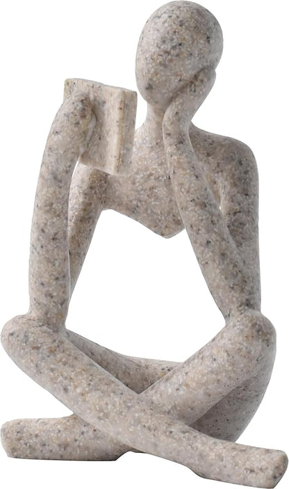 LINZHEN Style-B Beige, Creative Abstract Thinker Bookend for Home Aesthetic, Study, and Wine Cabinet – Stylish Shelf Decor Accent and Thoughtful Gift for Living Room, Bar, or Coffee Shop