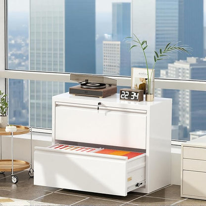 Superday Lateral File Cabinet 2 Drawer Metal File Cabinet with Lock, White Filing Cabinets for Home Office, Locking Filing Cabinets Hanging Files Letter/Legal/F4/A4