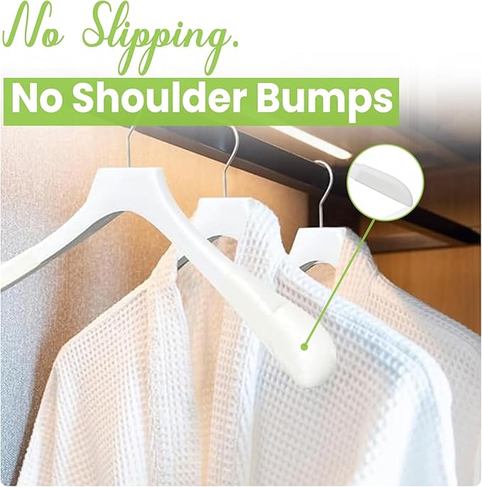 Premium Luxe Wooden Hangers for Women, Wide Shoulder Design for Dresses, Skirts, Sweaters & Blouses, Heavy Duty with Velvet Grip, White with White Velvet, 6 pcs