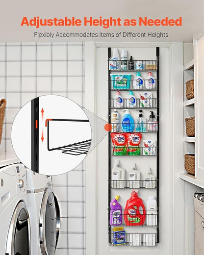 VEVOR Over the Door Pantry Organizer, 8-Tier Pantry Organization and Storage, Heavy-Duty Steel Hanging Spice Rack, Adjustable Wall Seasoning Shelves, for Home Kitchen Laundry Room Bathroom, Black