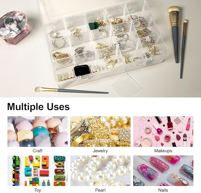 Gospire 2PCS 15 Large Grids Clear Plastic Jewelry Box Organizer Storage Container with Removable Dividers