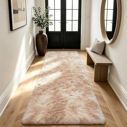 Shag Runner Rug for Bedroom Living Room 3x7 Upgrade Non-Slip Fluffy Soft Bedside Rugs,Mottling Camel Shaggy Carpet for Livingroom Dorm Home Decor Aesthetic
