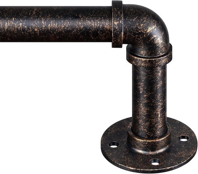 Zeerobee Curtain Rods for Windows 72 to 144, 1 Inch Industrial Wrap Around Vintage Bronze Curtain Rod, Indoor/Outdoor Room Divider Adjustable Drapery Pole, 72"-144"