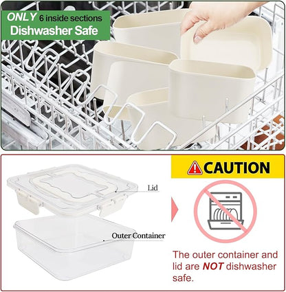 SMALL Divided Serving Tray with Lid and Handle, Portable Snack Box Container, 6 Compartments Veggie Fruit Snackle Tray,Charcuterie Box Container for Party, Travel, Entertaining,Picnic, SMALL SIZE