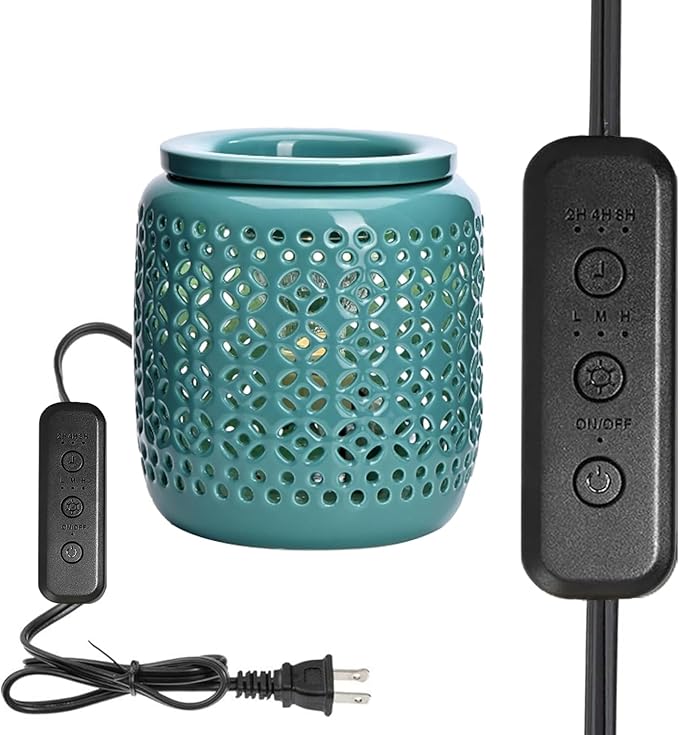 ASAWASA Ceramic Wax Melt Warmer with Timer,Candle Wax Warmer for Scented Wax & Essential Oils,Ideal Gift for Home Office Kitchen(Cyan Copper Coin Pattern)
