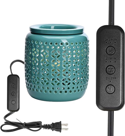 ASAWASA Ceramic Wax Melt Warmer with Timer,Candle Wax Warmer for Scented Wax & Essential Oils,Ideal Gift for Home Office Kitchen(Cyan Copper Coin Pattern)