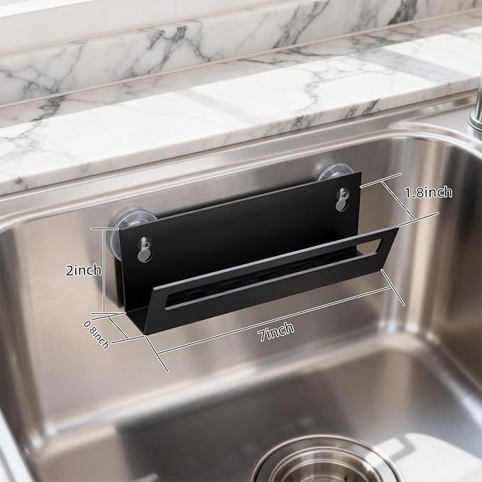 Sponge Holder for Kitchen Sink with Suction Cups & Adhesive Hook, Rustproof In-sink Sponge Holder, Space-saving Wall Hanging Sink Caddy Organizer Rack - Sponge, Dish Cloth, Brush-Stainless Steel