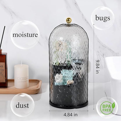 Toothbrush Holder with Cover for Bathroom Countertop, Rotating Organizer for Electric Tooth Brush and Toothpaste, 3-Slot Makeup Brush Storage, Self-Draining Vanity Counter Organizer, Black