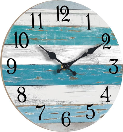 KECYET Wall Clock Battery Operated 12 Inch Outdoor Beach Style Blue Coastal Retro Silent Non Ticking Decorative for Bathroom Kitchen Living Room Bedroom