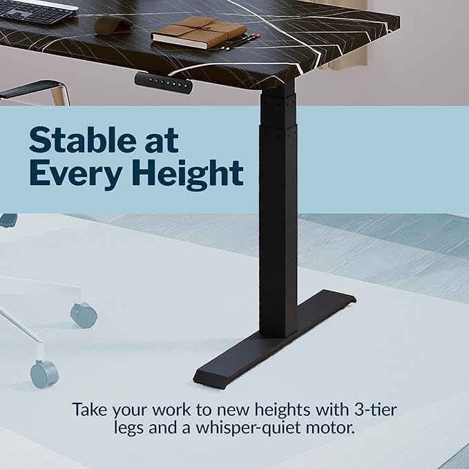 Vari ComfortEdge 60x30 Inch Adjustable Electric Standing Desk – Limited Edition Sit Stand VariDesk with Memory Presets & Sloped Front Edge + Tool-Free Assembly (Black Marble/Black Legs)