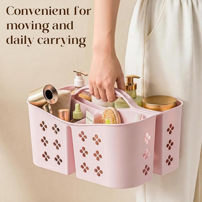 Portable Shower Caddy with Handle, Large Capacity Shower Basket Organizer, Quick-Drain Bathroom Storage Tote, Durable Plastic Shower Organizer for College Dorm, Beach, Gym, Travel Essentials, Pink