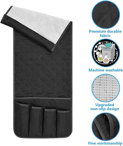 Armchair Caddy for Recliner, Couch Caddy Storage Organizer with 5 Pockets, Non Slip Sofa Arm Organizer for Remote Controls, Phone, Magazines, Tablet (Black)