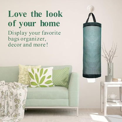 TOGETRUE Plastic Bag Holder, Mesh Grocery Bag Holder Hanging Storage Bag Dispenser (Dark Green 2 Packs)