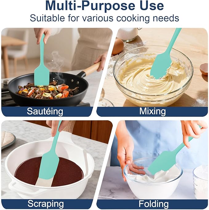 4 Pcs Silicone Spatula Set, 11.4 In, 600°F Heat Resistant Rubber Spatulas for Baking, Cooking & Mixing, Flexible and Non-Stick Kitchen Utensils, Seamless & Dishwasher Safe (Green)