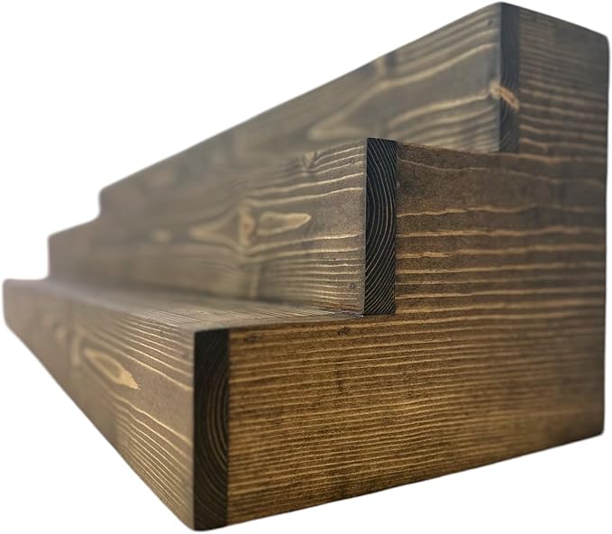 Handmade Tiered Display Shelving - Three Tier Bar Display - Bar Organizer - Liquor Bottle Display (36" with Back, Dark Walnut)