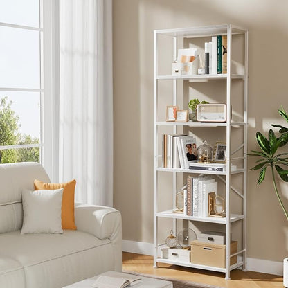 Furologee 6 Tier Book Shelf, Tall Wide Bookshelf, Modern Open Bookcase, Display Shelves Storage Organizer, Shelving Unit for Living Room, Home Office, Bedroom, Kitchen, White