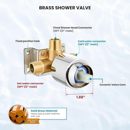 gotonovo Shower Faucet Set Bathroom Shower Head and Handle Set Complete 6 Settings 6 inch Rainfall Shower Head Kit High Pressure Shower System Combo Shower Trim Kit with Valve Polished Chrome
