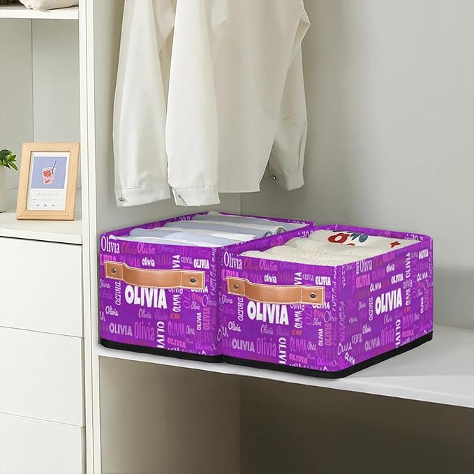 Personalized Name Toilet Paper Basket, Kids Small Toys Organize Bin, Books Shelf Basket, Clothes Towel Storage Bin for Nursery Home Decor, Dark Violet Purple