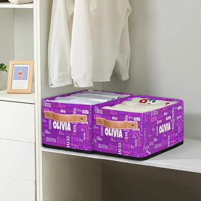 Personalized Name Toilet Paper Basket, Kids Small Toys Organize Bin, Books Shelf Basket, Clothes Towel Storage Bin for Nursery Home Decor, Dark Violet Purple