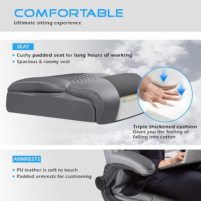 VITESSE Heavy Duty Office Chair, Executive Office Chair with Flip up Armrest,Ergonomic High Back Computer Gaming Chairs Home Office 400lbs, Big and Tall Office Chairwith Lumbar Support（Gray）