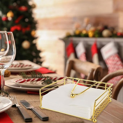 3PCS Napkin Holders for Paper Napkins, Gold Flat Napkins Holders, Metal Napkin Dispenser for Kitchen Tables, Farmhouse, Dinner, Outdoor