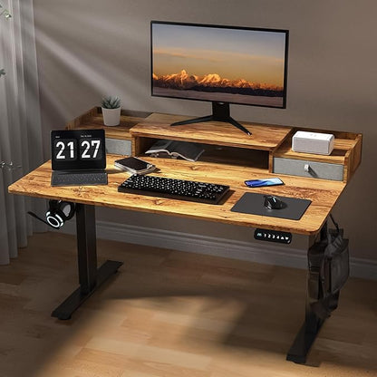 48 x 30 Inch Electric Standing Desk with 2 Drawers, Adjustable Height Widened Stand Up Desk with Storage, Sit to Stand Ergonomic Workstation for Home Office, Light Rustic