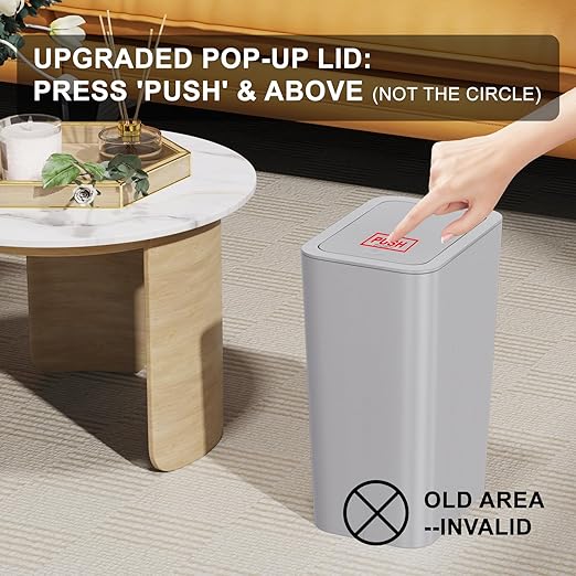 3 Pack 10 Liter / 2.6 Gallon Bathroom Trash Can, Small Trash Can with Lid, Garbage Can Waste Basket for Bathroom, Kitchen, Bedroom, Powder Room, Craft Room, Office, College (Gray)