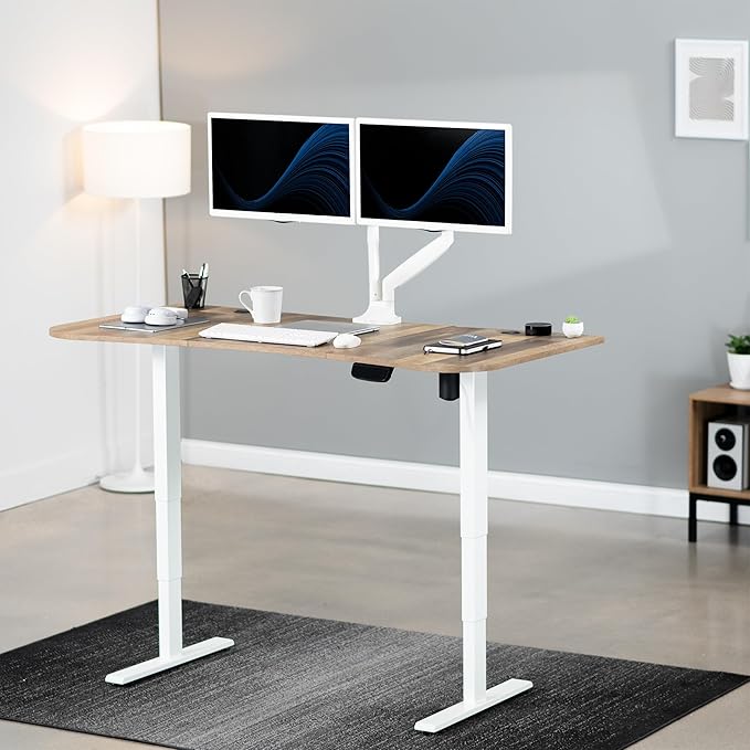 VIVO Electric 63 x 32 in Standing Desk, Memory Height Adjustment, 176 lb Frame Support, 2E Series, Reclaimed Wood Top White Frame, DESK-KIT-2EWP