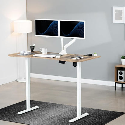 VIVO Electric 63 x 32 in Standing Desk, Memory Height Adjustment, 176 lb Frame Support, 2E Series, Reclaimed Wood Top White Frame, DESK-KIT-2EWP