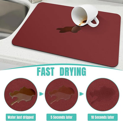WISELIFE Coffee Mat Super Absorbent Dish Drying Mat Coffee Bar Accessories Match with Machine Large Drying Mats for Kitchen Counter 18" W x 36" L, Red