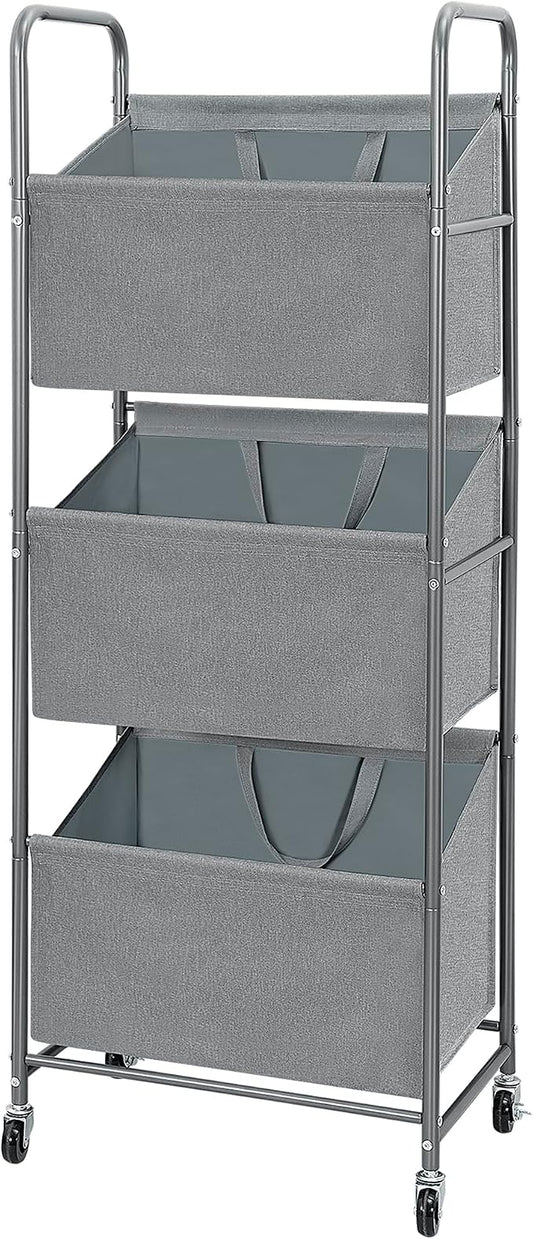 STO STO 3-Tier Vertical Laundry Hamper with Wheels, 120L Rolling Laundry Sorter with 3 Removable Waterproof Lined Bags, Rust-Resistant Steel Frame for Small Spaces, Apartment, Dorm, Gray Fabric