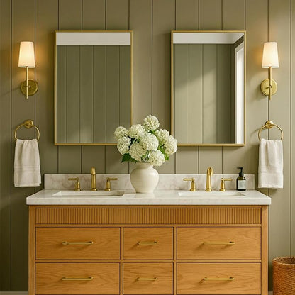 TEHOME 17.5'' x 29'' Brushed Gold Recessed and Surface Mount Bathroom Medicine Cabinet with Mirror Brushed Gold Square Cornered Metal Framed Rounded Rectangle Medicine Cabinet Mirror