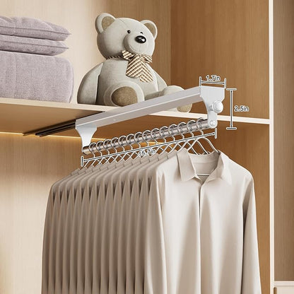 Pull Out Closet Rod, 15.7inch Heavy Duty Pants Rack, Adjustable Clothes Hanger Rail, Space Aluminum Valet Rod, Top Mounted Wardrobe Clothes Organizer, Closet Storage for Trousers Coats White