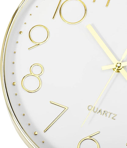 Foxtop Gold Wall Clock 12 Inch Silent Non-Ticking Battery Operated Round Modern Wall Clock for Living Room Bedroom Kitchen Home Office Decor