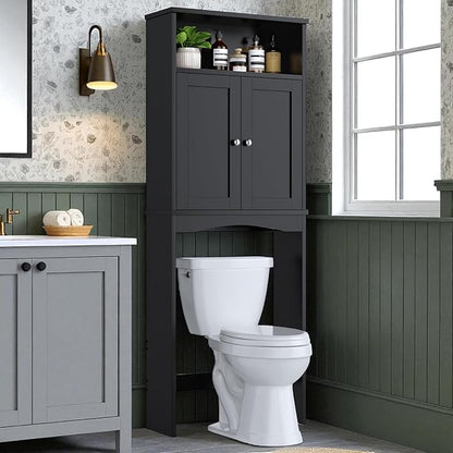 Over The Toilet Storage Cabinet, Over Toilet Bathroom Organizer with Adjustable Shelf and Double Door, Over The Toilet Cabinet for Bathroom Storage Over The Toilet Bathroom Organizer, Black