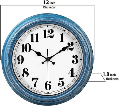 JENLYSTIME 12 Inch Retro Wall Clock Silent Non Ticking Battery Operated Movement Easy to Read Wall Clocks Decorate for Bedroom Living Room Kitchen Office(Blue)