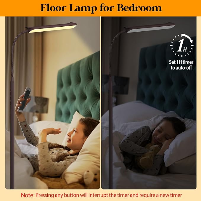 LED Floor Lamp, 18W Super Bright Floor Lamp for Living Room, Adjustable Stepless Colors & Brightness Standing Lamp, Eye Caring Reading Light with Remote& Touch Control for Bedroom Office