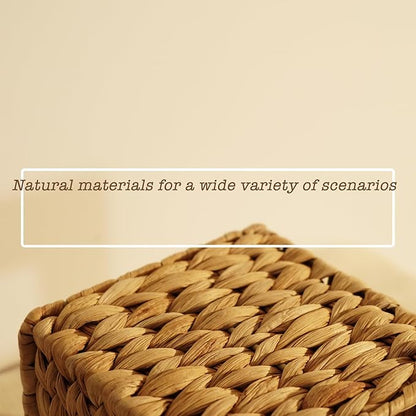PINXIURY Water Hyacinth Handwoven Tissue Box Cover, Natural Handmade Wicker Napkin Box Holder, Handcrafted Square Facial Tissue, Rustic Decorative on Table and Bathroom, Office, Boho Decorative
