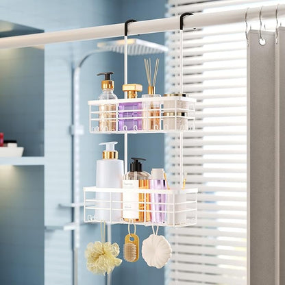HapiRm Hanging Shower Caddy Organizer - No Drilling Shower Organizer with Hooks, Rustproof & Waterproof 304 Stainless Steel Bathroom Shelves - White