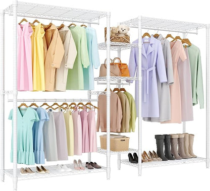 1630 LBS Heavy Duty Clothes Rack with Adjustable Shelves, 5 Tiers L-Shaped Freestanding Closet Organizer and Storage for Hanging Clothes, 85.4" W x 17.4" D x 70.5" H